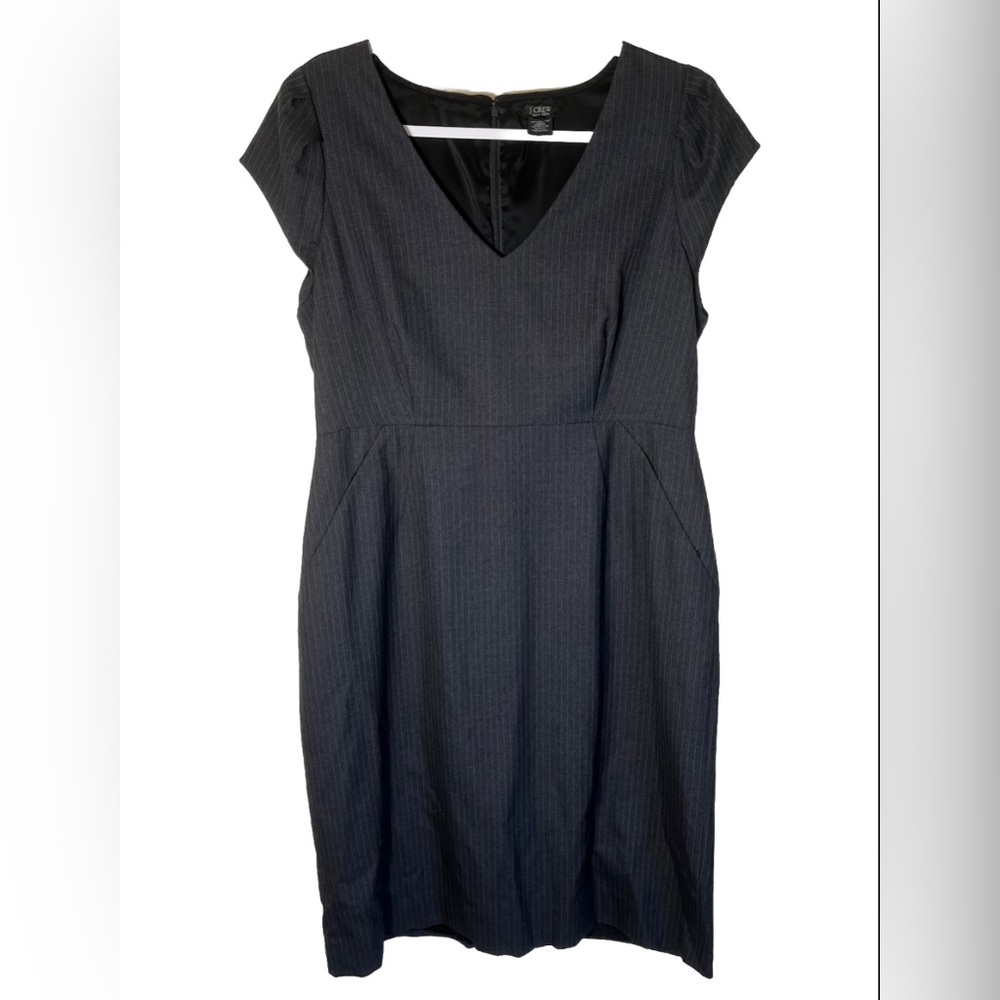 J. Crew Super 120's Director Dress Pinstripe Wool Sheath Dress V-Neck Sz 12